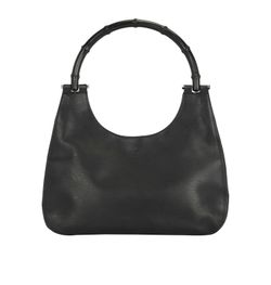 Vintage Bamboo Shoulder Bag, Leather, Black, 3*